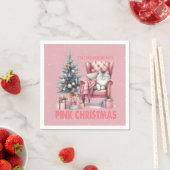 Serviette En Papier Chat couché Je rêve d'un Noël rose (En situation)