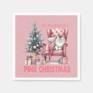 Serviette En Papier Chat couché Je rêve d'un Noël rose