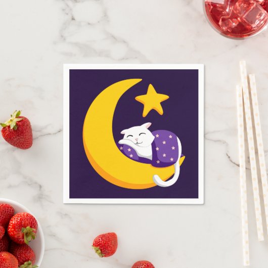 Serviette En Papier Chat couché sur Crescent Moon Star Ramadan (En situation)