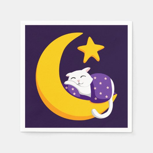 Serviette En Papier Chat couché sur Crescent Moon Star Ramadan (Devant)