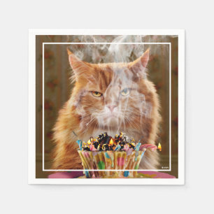 Serviette En Papier Chat Cranky Drôle Avec Cupcake D'Anniversaire Fon