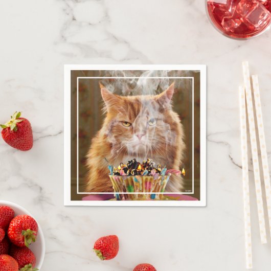 Serviette En Papier Chat Cranky Drôle Avec Cupcake D'Anniversaire Fond (En situation)