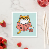Serviette En Papier Chat Cute Kawaii lisant un livre (En situation)