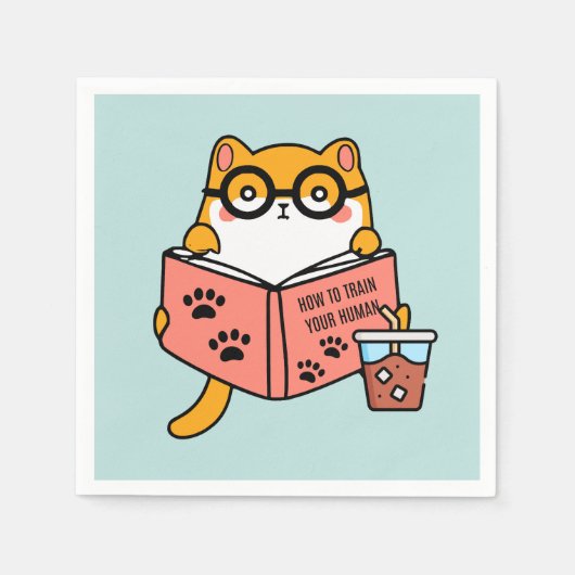 Serviette En Papier Chat Cute Kawaii lisant un livre (Devant)