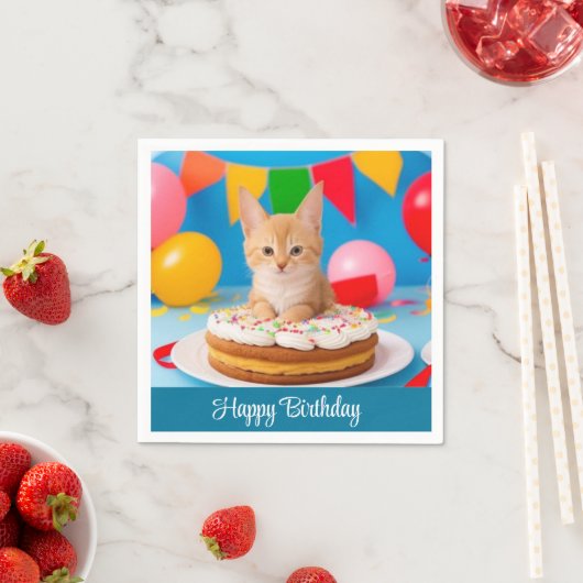 Serviette En Papier Chat d'anniversaire (En situation)