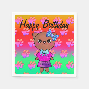 Serviette En Papier Chat d'anniversaire mignon avec des Empreintes de
