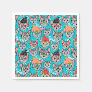 Serviette En Papier Chat dans le casquette