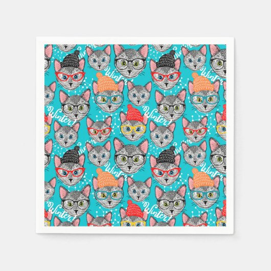 Serviette En Papier Chat dans le casquette (Devant)