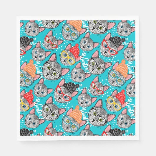 Serviette En Papier Chat dans le casquette (Devant)