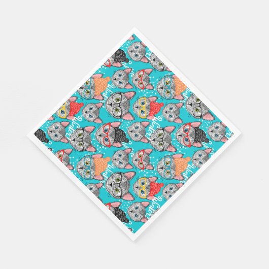 Serviette En Papier Chat dans le casquette (Coin)