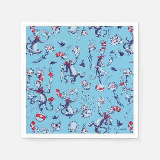 Serviette En Papier Chat Dans Le Casquette | Motif bleu (Devant)