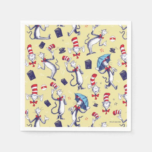 Serviette En Papier Chat Dans Le Casquette | Motif jaune (Devant)