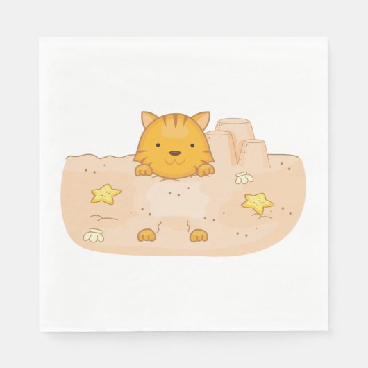 Serviette En Papier Chat Dans Le Sable (Devant)
