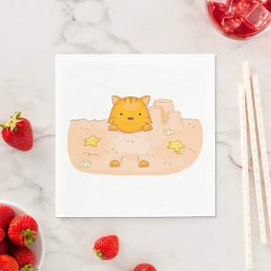 Serviette En Papier Chat Dans Le Sable