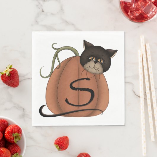 Serviette En Papier Chat Dans Un Citrouille (En situation)
