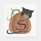 Serviette En Papier Chat Dans Un Citrouille (Devant)