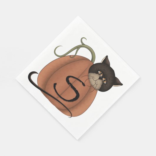 Serviette En Papier Chat Dans Un Citrouille (Coin)