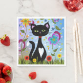 Serviette En Papier Chat Dans Un Jardin Art Abstrait (En situation)