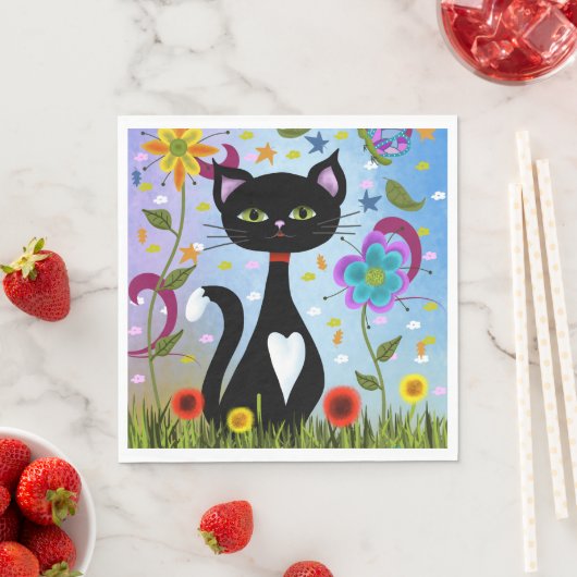 Serviette En Papier Chat Dans Un Jardin Art Abstrait (En situation)