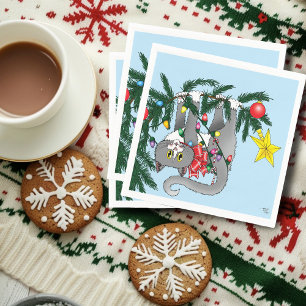 Serviette En Papier Chat d'arbre de Noël à pendre drôle