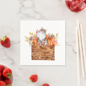 Serviette En Papier Chat d'automne et citrouilles en boîte (En situation)