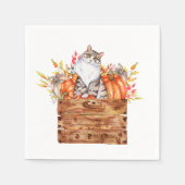 Serviette En Papier Chat d'automne et citrouilles en boîte (Devant)