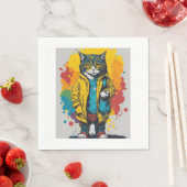 Serviette En Papier chat de dessin animé   (En situation)