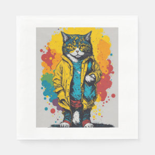 Serviette En Papier chat de dessin animé  