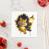 Serviette En Papier Chat de dessin animé géant tenant une lampe à trav (En situation)