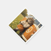 Serviette En Papier Chat de fille hippie penchée sur un Van rétro (Coin)