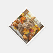 Serviette En Papier Chat de gingembre dans le panier d'automne (Coin)