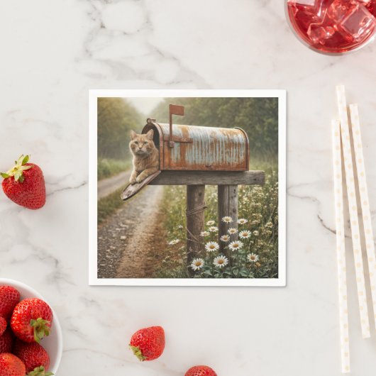 Serviette En Papier Chat de gingembre dans une boîte aux lettres (En situation)