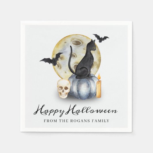 Serviette En Papier Chat de Halloween effrayant Citrouille (Devant)