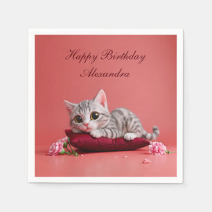 Serviette En Papier Chat de janvier mignon avec oeillets