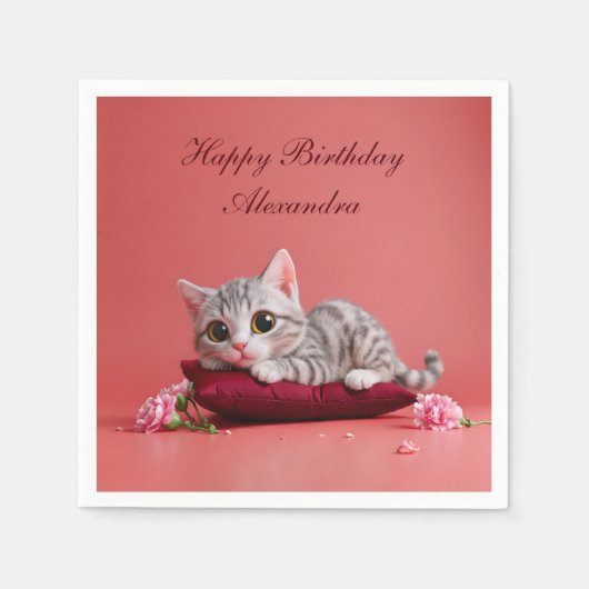 Serviette En Papier Chat de janvier mignon avec oeillets (Devant)