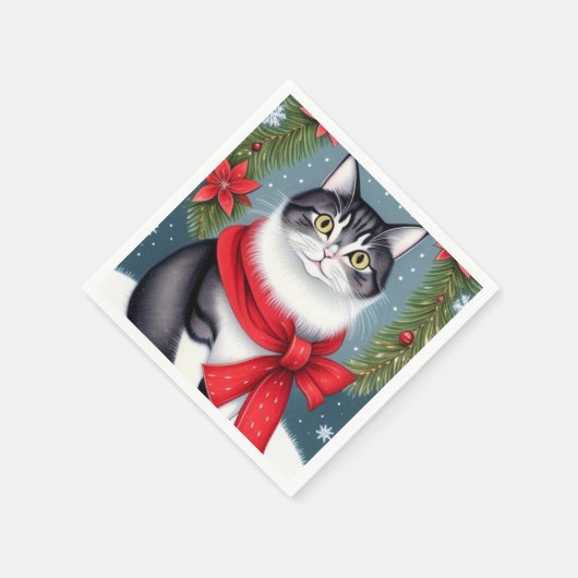 Serviette En Papier Chat de Noël (Coin)