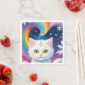 Serviette En Papier Chat de Noël à la neige blanche (En situation)