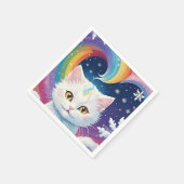 Serviette En Papier Chat de Noël à la neige blanche (Coin)