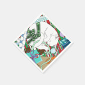 Serviette En Papier Chat de Noël blanc (Coin)