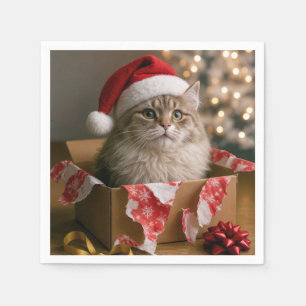 Serviette En Papier Chat de Noël dans une boîte