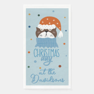 Serviette En Papier Chat de Noël mignon en Knits douillets Bleu