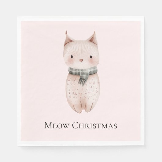 Serviette En Papier Chat de Noël rose vif (Devant)