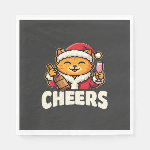 Serviette En Papier Chat de Noël se réjouit de la boisson des Fêtes