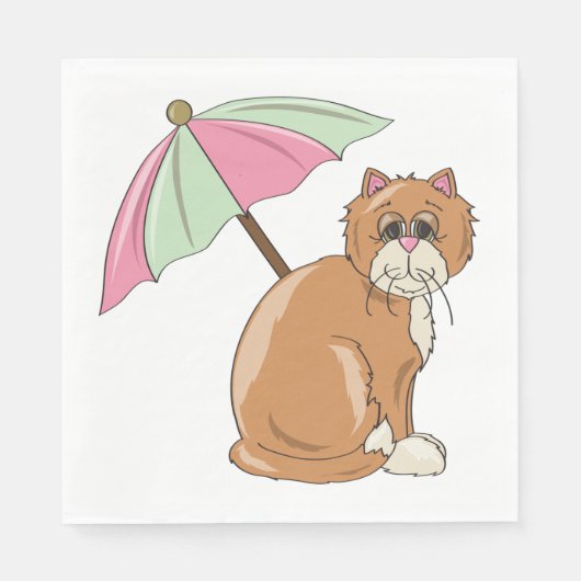Serviette En Papier Chat de plage avec parapluie rose et vert (Devant)