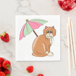 Serviette En Papier Chat de plage avec parapluie rose et vert