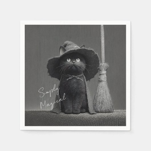 Serviette En Papier Chat de sorcière simplement magique (Devant)