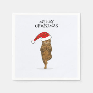 Serviette En Papier Chat de yoga de Noël votre texte