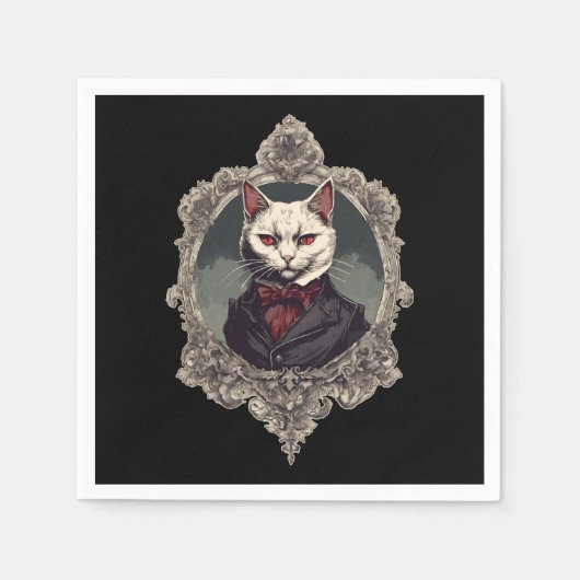 Serviette En Papier Chat d'Halloween, chat Vampire (Devant)
