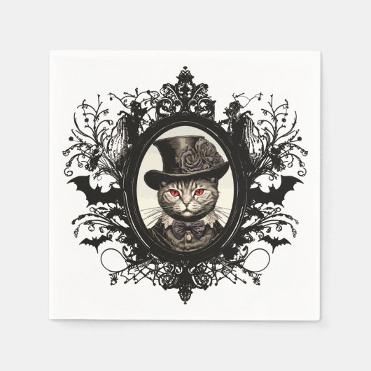 Serviette En Papier Chat d'Halloween, Chat Vampire, crocs (Devant)
