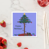 Serviette En Papier Chat drôle avec arbre de Noël (En situation)
